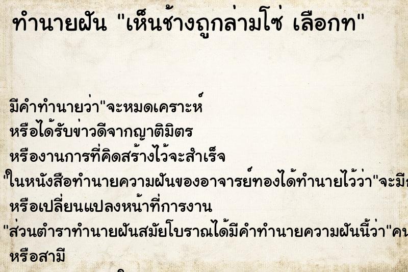 ทำนายฝันเห็นช้างถูกล่ามโซ่เลือกท ทำนายฝันทำนายฝันเห็นช้างถูกล่ามโซ่เลือกท